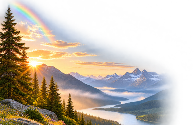 Berglandschaft mit Regenbogen